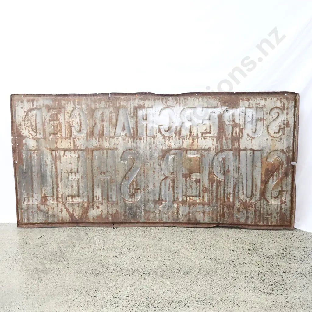 Size 1.82m Long x 91cm High. Enamel sign, orginal, no touch ups. Heavily Embossed.