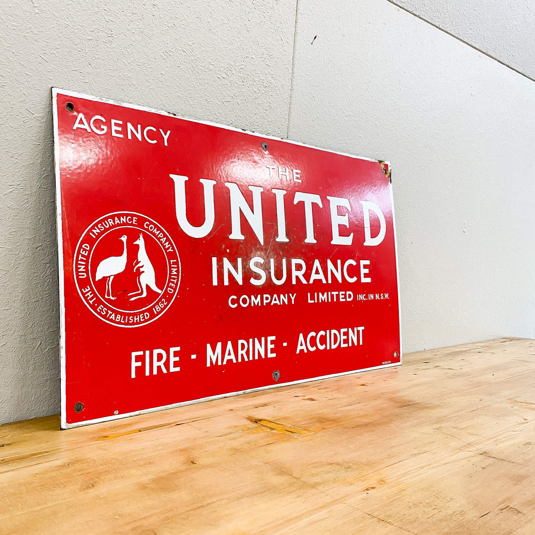 The United Insurance Company Enamel Sign