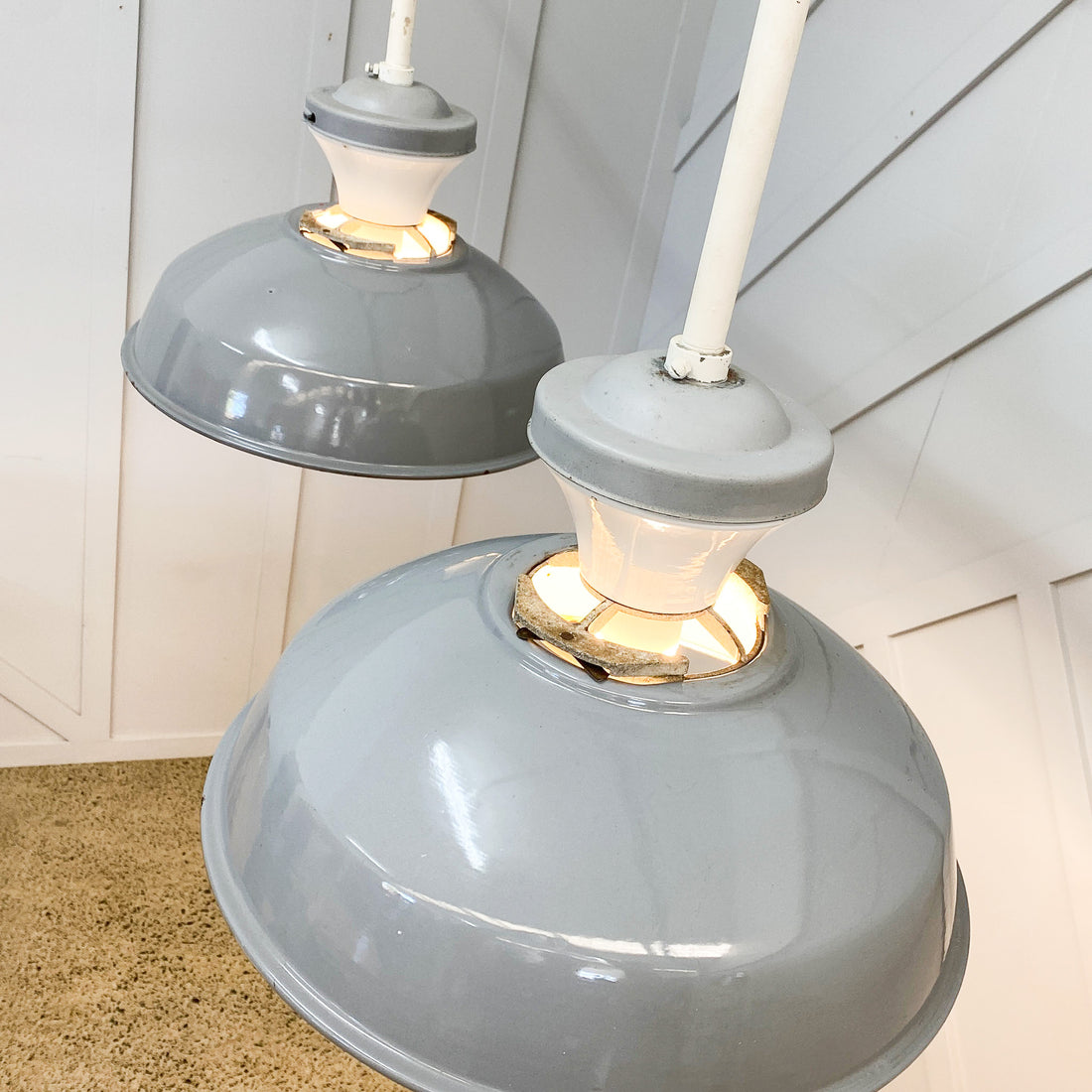 Vintage Benjamin Enamel Industrial Lights