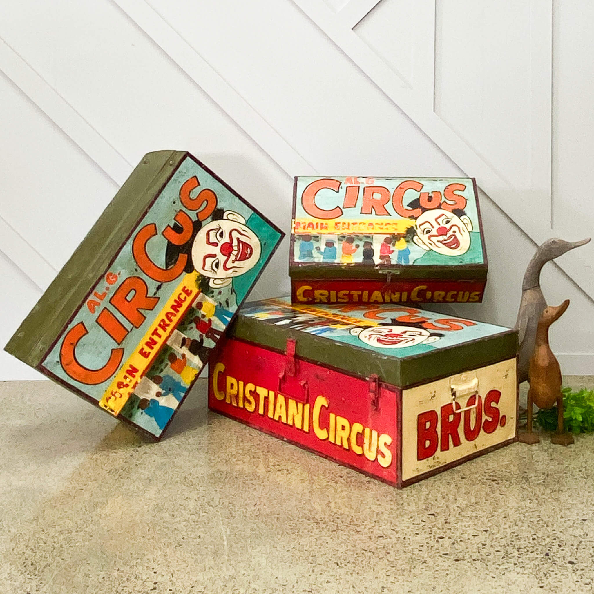 A Set Of Vintage Hand Painted Circus Trunks
