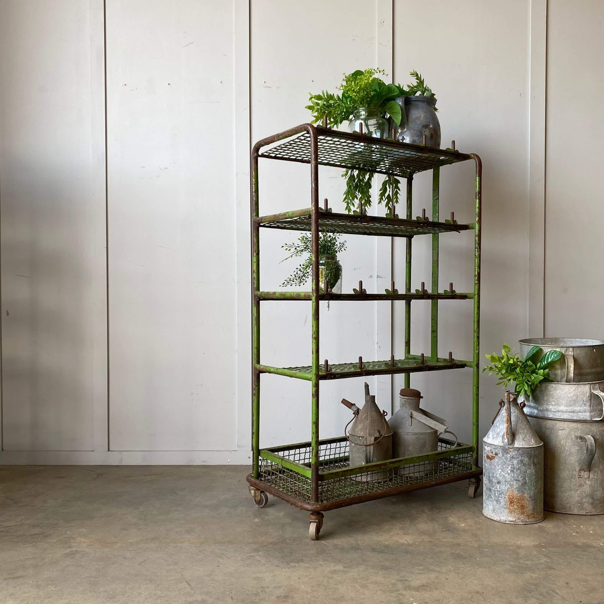 Vintage industrial workshop rack shelf
