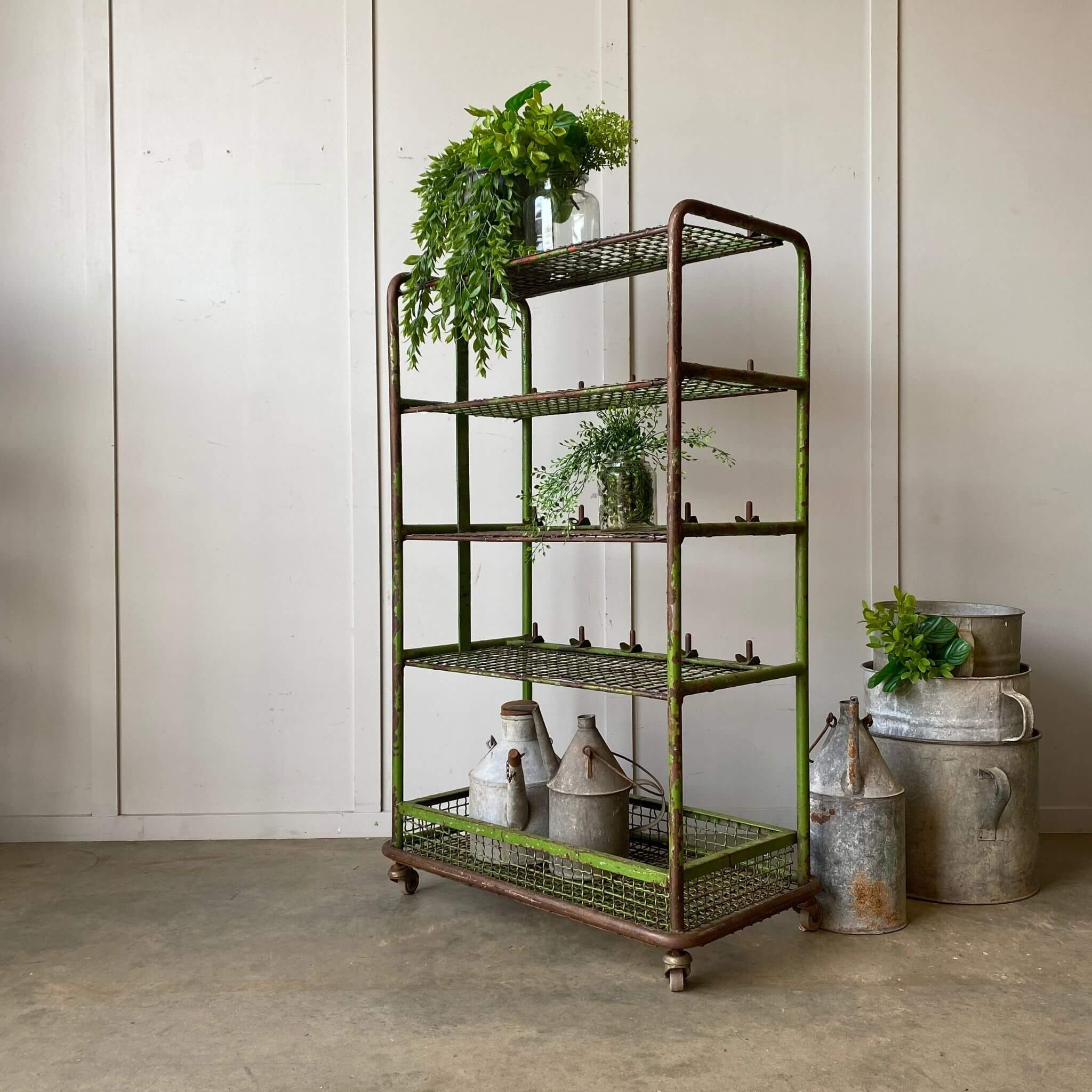 Vintage industrial workshop rack shelf