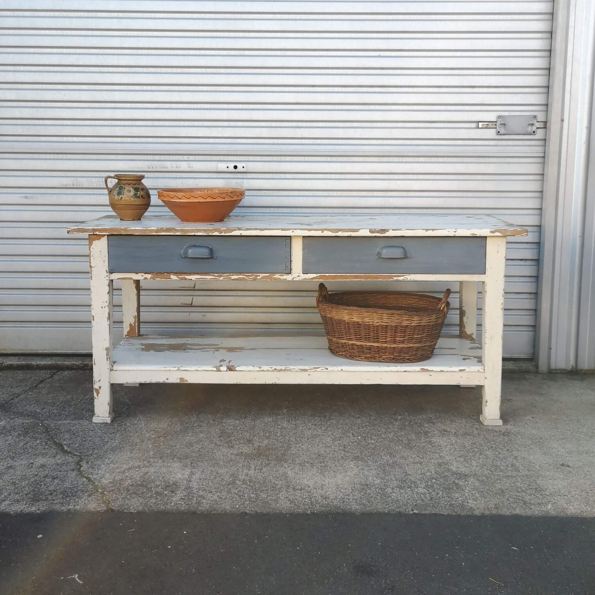 Painted white antique kitchen island table