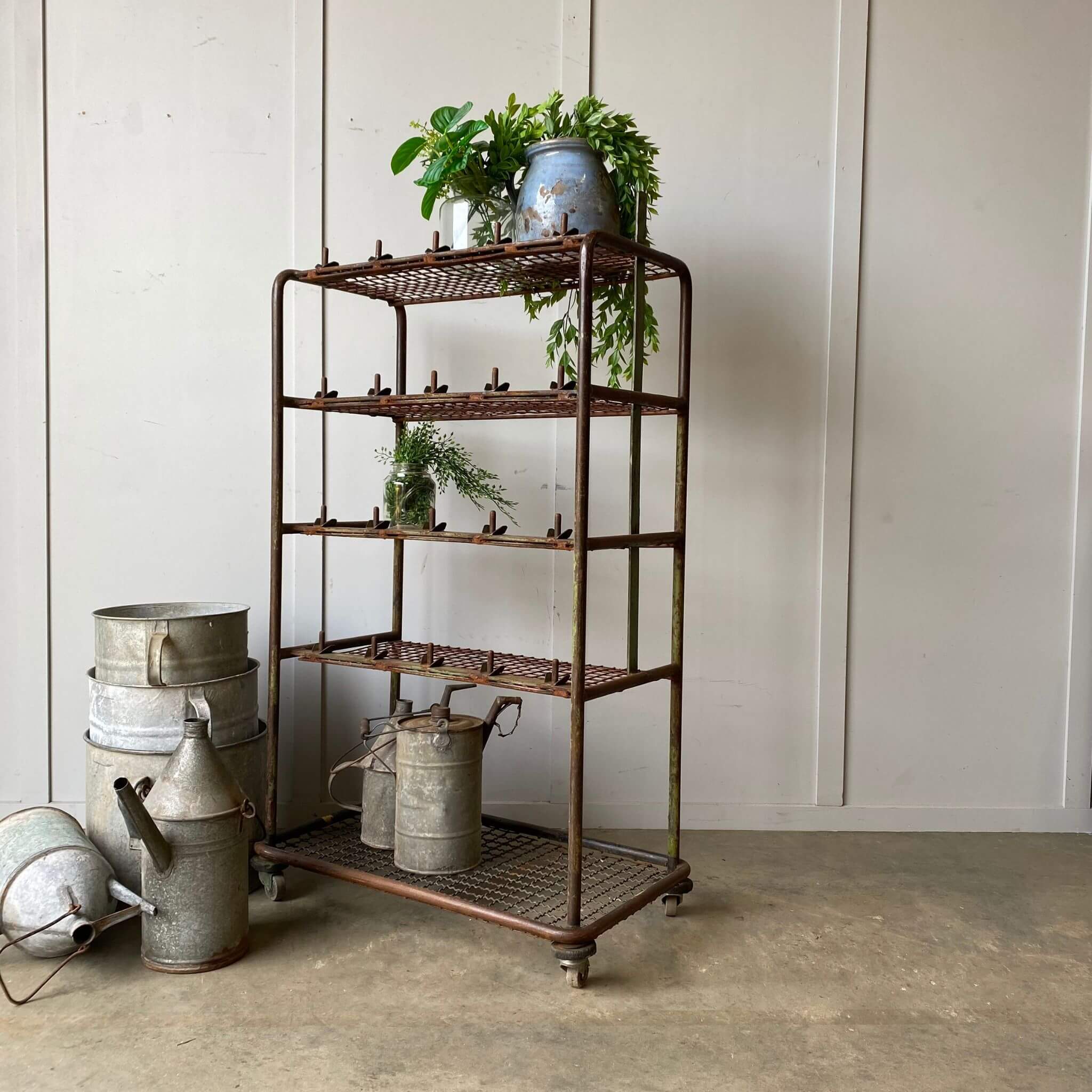 Vintage industrial workshop rack shelf