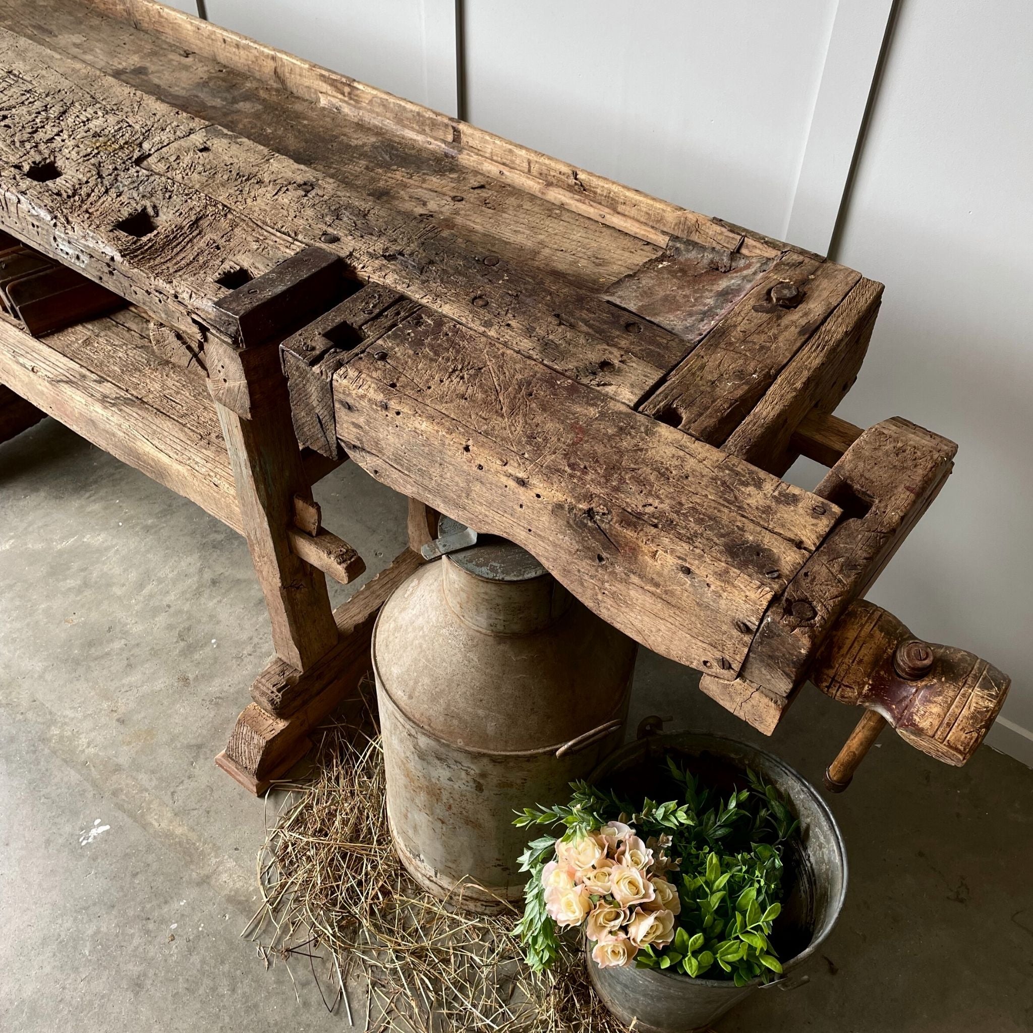 A large vice on a workbench