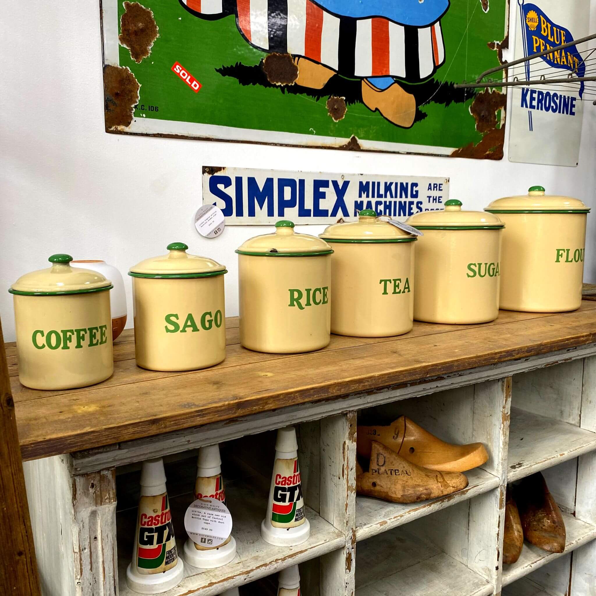 Antique Enamel Kitchen Tins