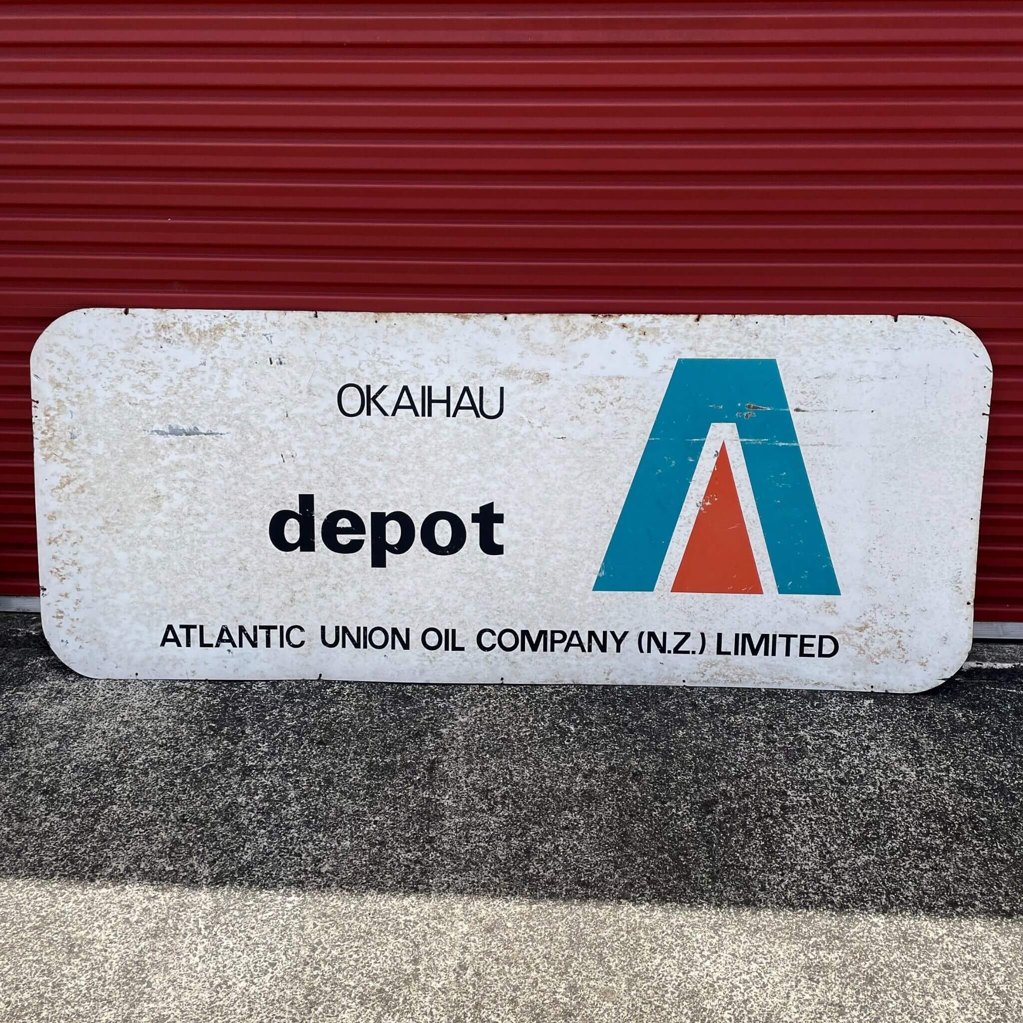 Antique and collectable Atlantic oil depot sign Okaihua