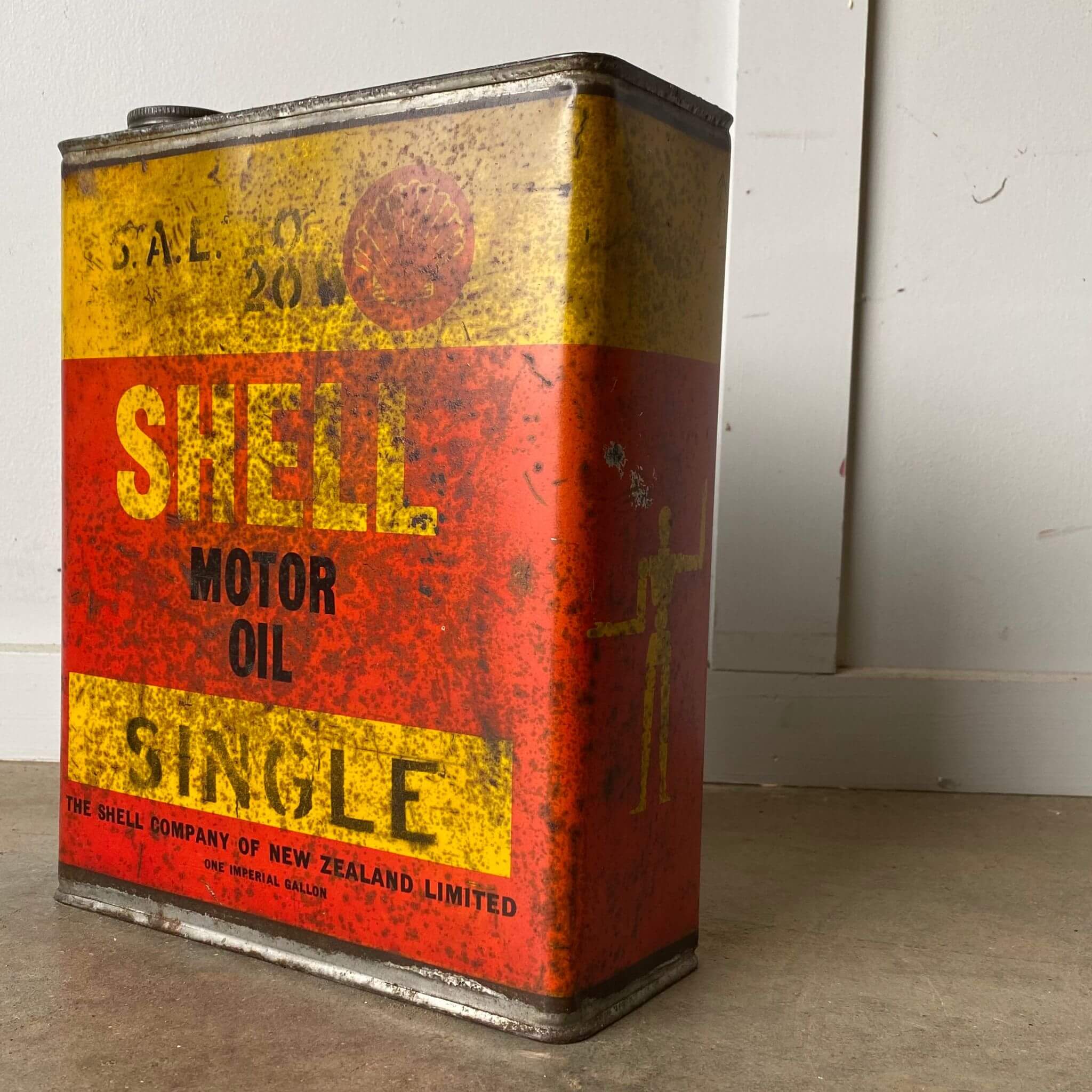 Shell Oil Tin Stick man Vintage garage collectible