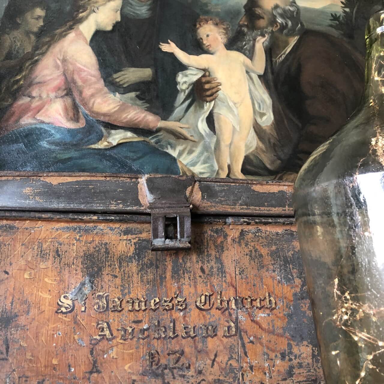 Antique painting and old Auckland trunk