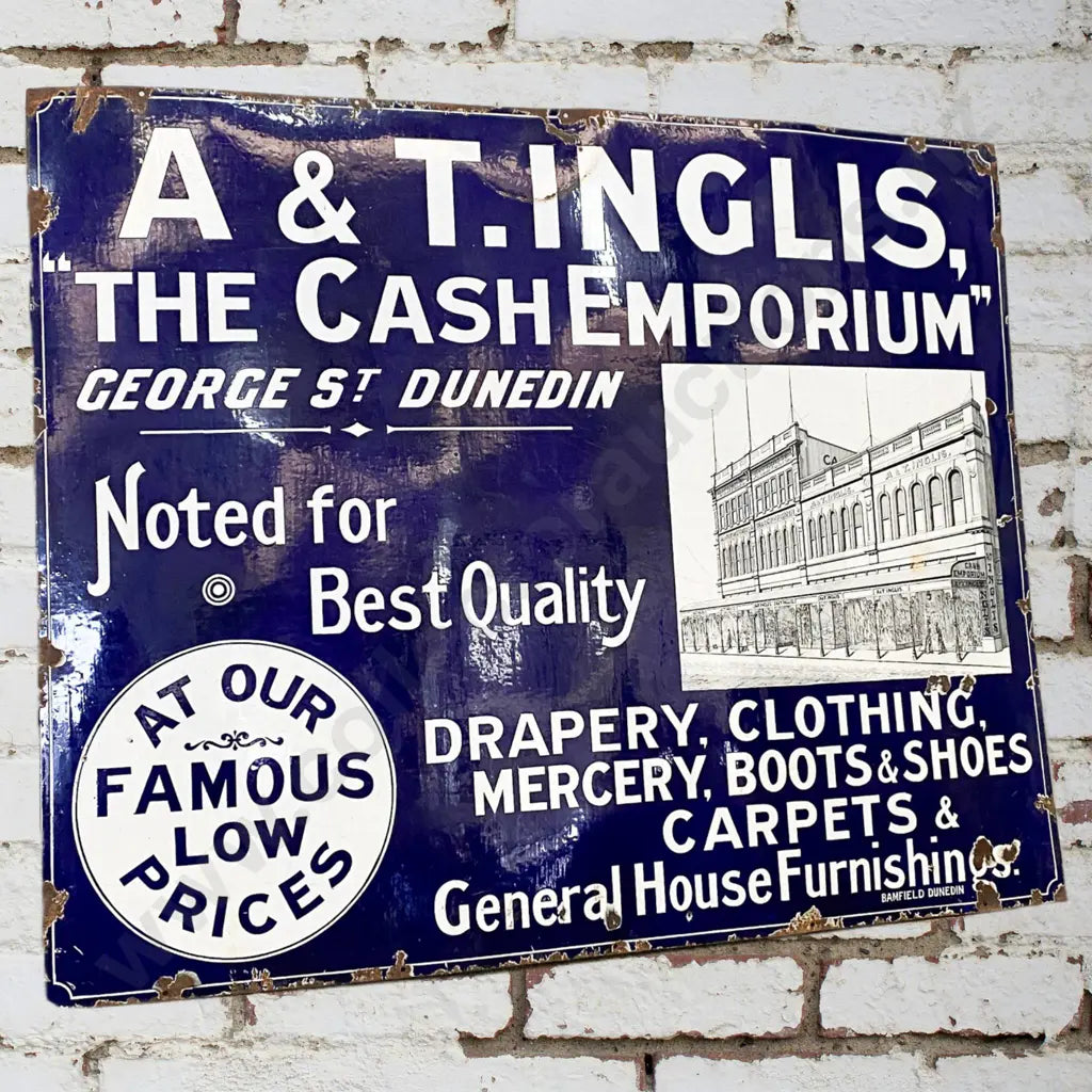 Size 1.52m Long x 1.32m High. Enamel porcelian sign, no touch ups, Victorian pictorial. Condition good.