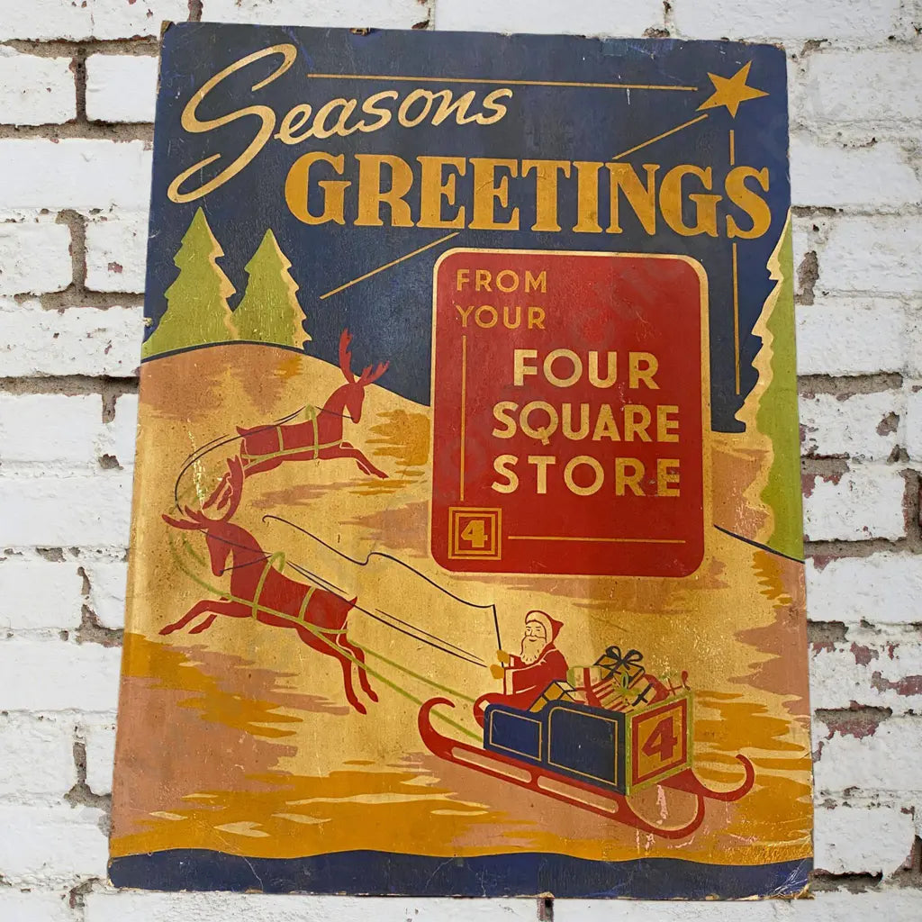 Size 42cm Long x 54cm High. Cardboard window shop sign, Condition fair.