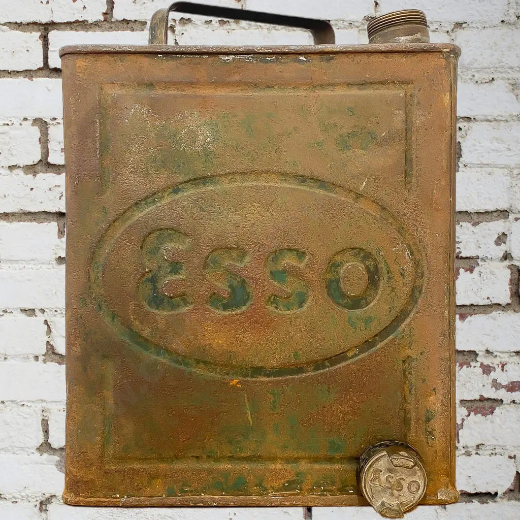 Size 28cm Long x 15cm Wide x 31cm High. Runnerboard petrol can, embosed. Condition good.