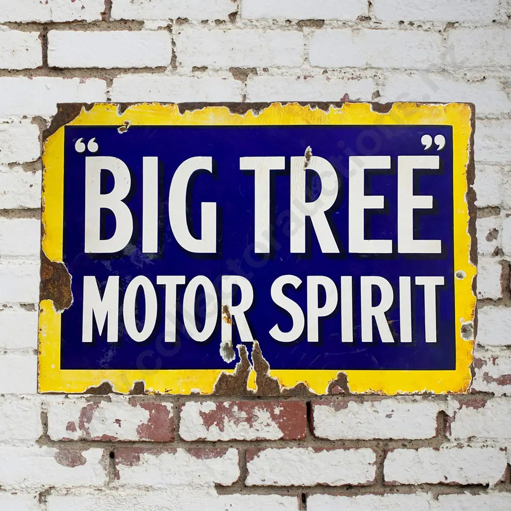 Size 46cm Wide x 31cm High. This authentic Big Tree Enamel Sign is a remarkable survivor from the golden age of New Zealand motoring. Strong evidence suggests it once hung proudly at the Waitanguru Dairy Factory, which opened in September 1913 alongside sister factories in Piopio (1910) and Marokopa (1911). The Story Behind This Treasure: � Found in the original factory buildings by the current farm owner � In the mid-1920s an addition to the building was added for factory trucks as the company grew before 