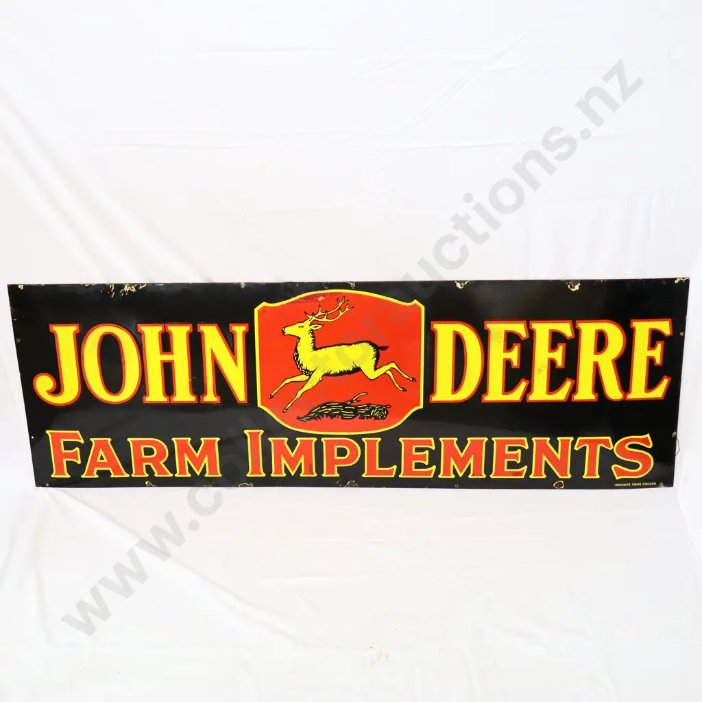 1.8 Mtrs x 60 cm approx beautiful condition, great gloss. Has touch ups in the top of the O, bottom of the H N, the first E in Deere and above the antlers.