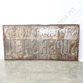 Size 1.82m Long x 91cm High. Enamel sign, orginal, no touch ups. Heavily Embossed.