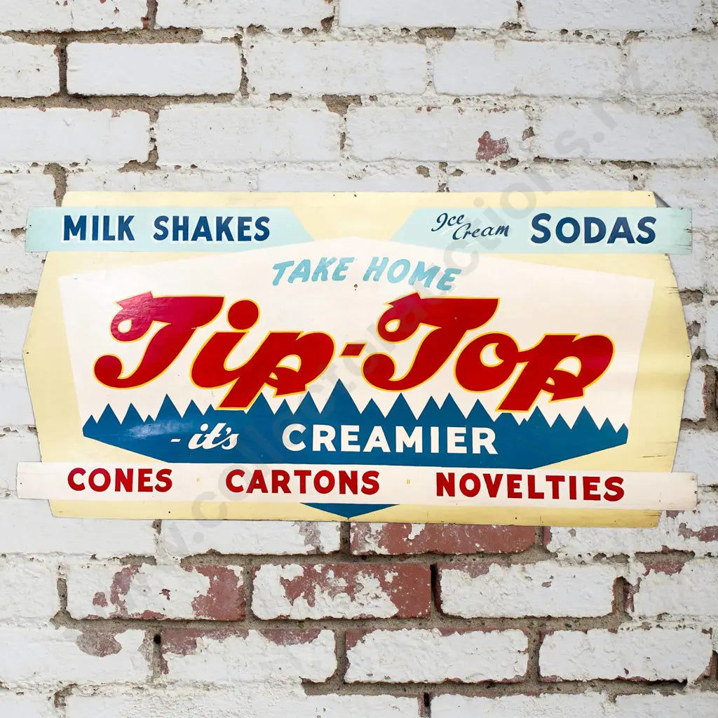 Size 1.83cm Wide x 92cm High. On hardboard, interior sign behind milkbar., handpainted in good condition. C1960s.