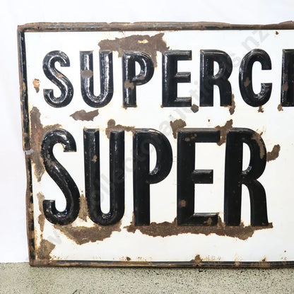 Size 1.82m Long x 91cm High. Enamel sign, orginal, no touch ups. Heavily Embossed.