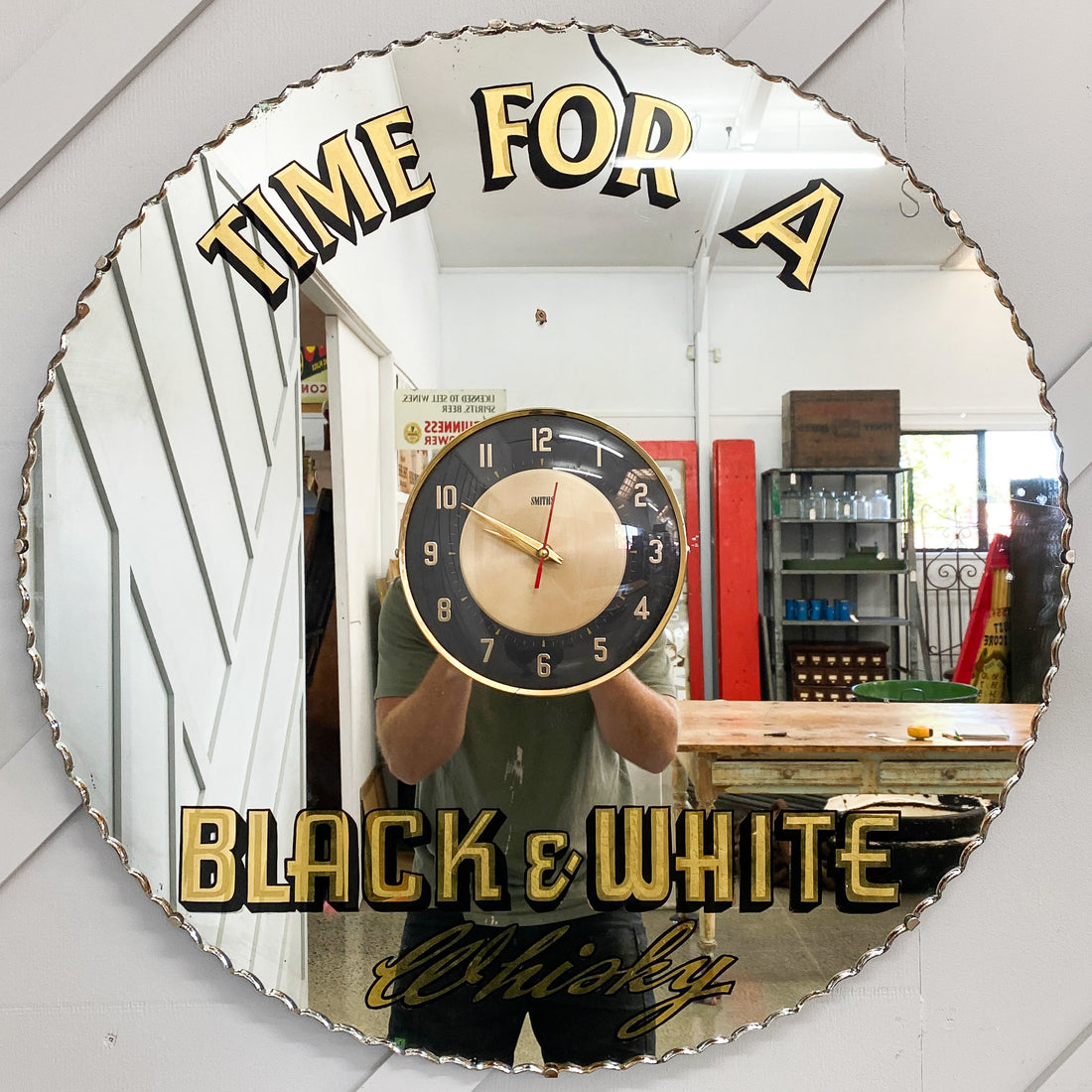 Black And White Whiskey Clock Mirror