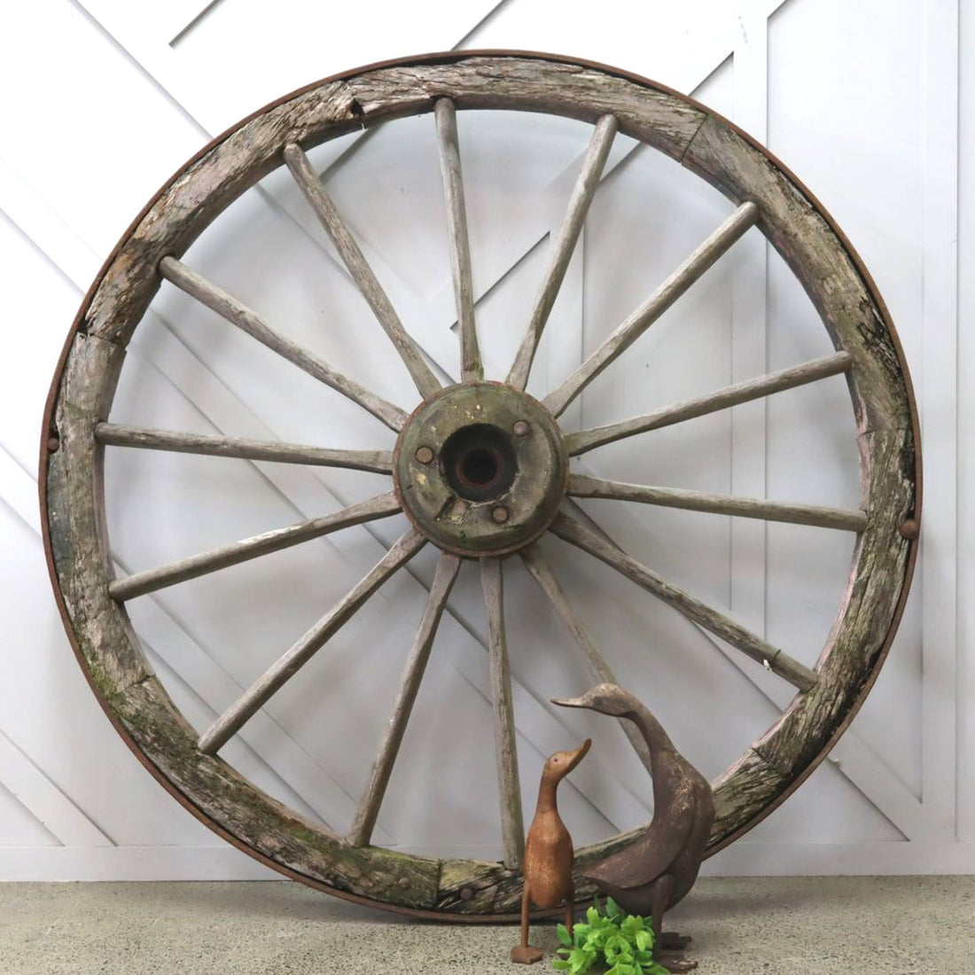A Large Wooden Wagon Wheel