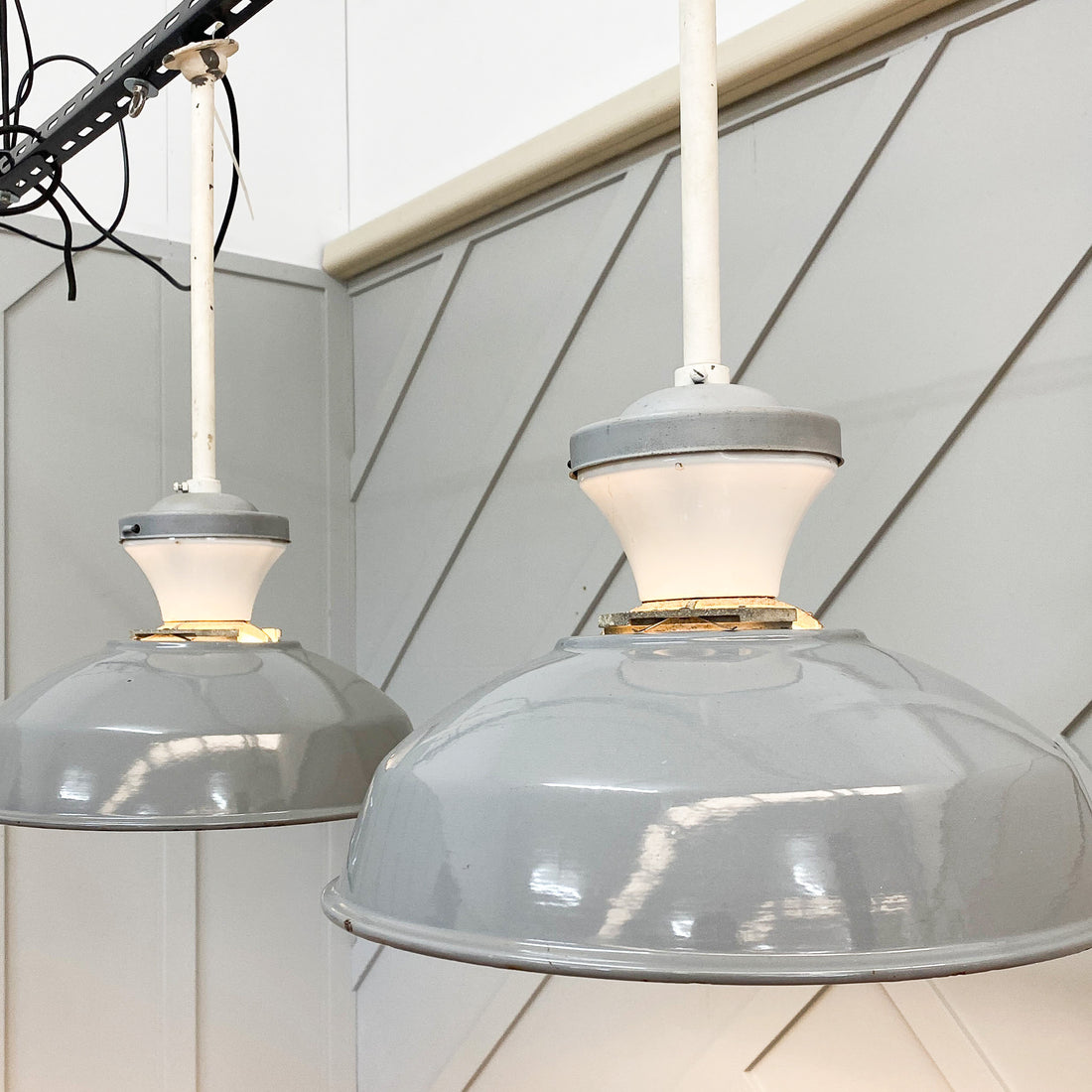 Vintage Benjamin Enamel Industrial Lights