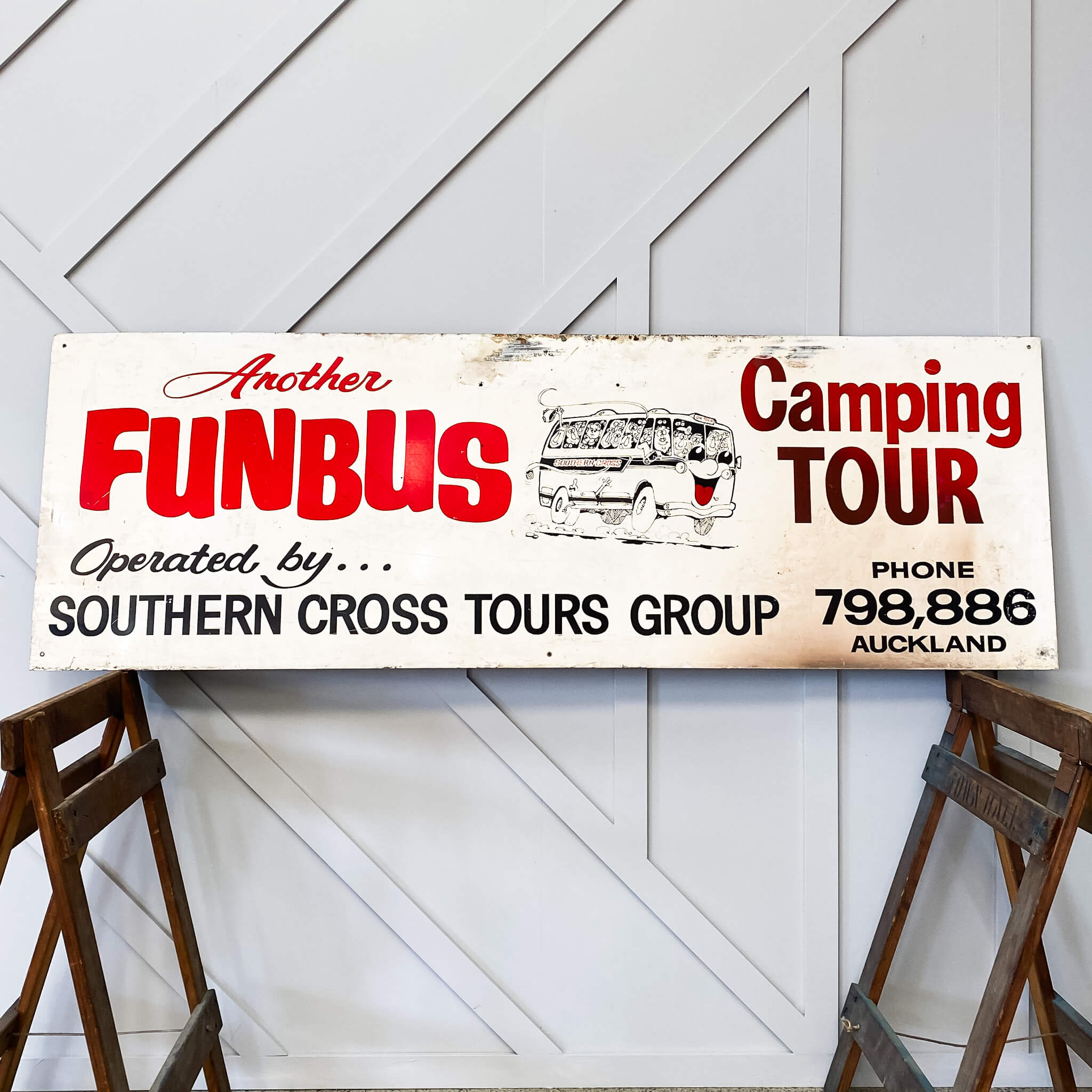 Vintage Fun Bus Camping Tour Sign