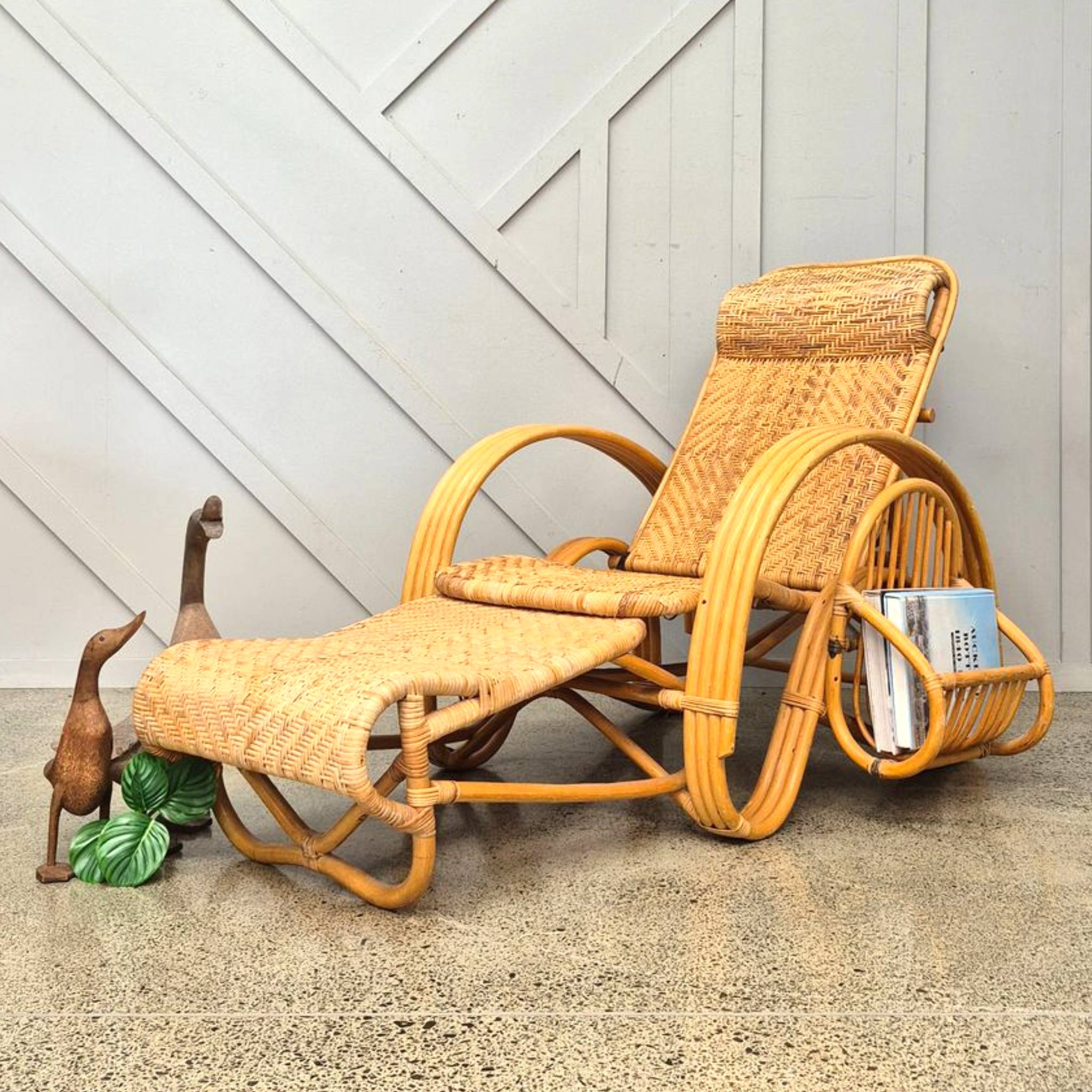 Vintage Italian Bamboo And Ratten Lounger