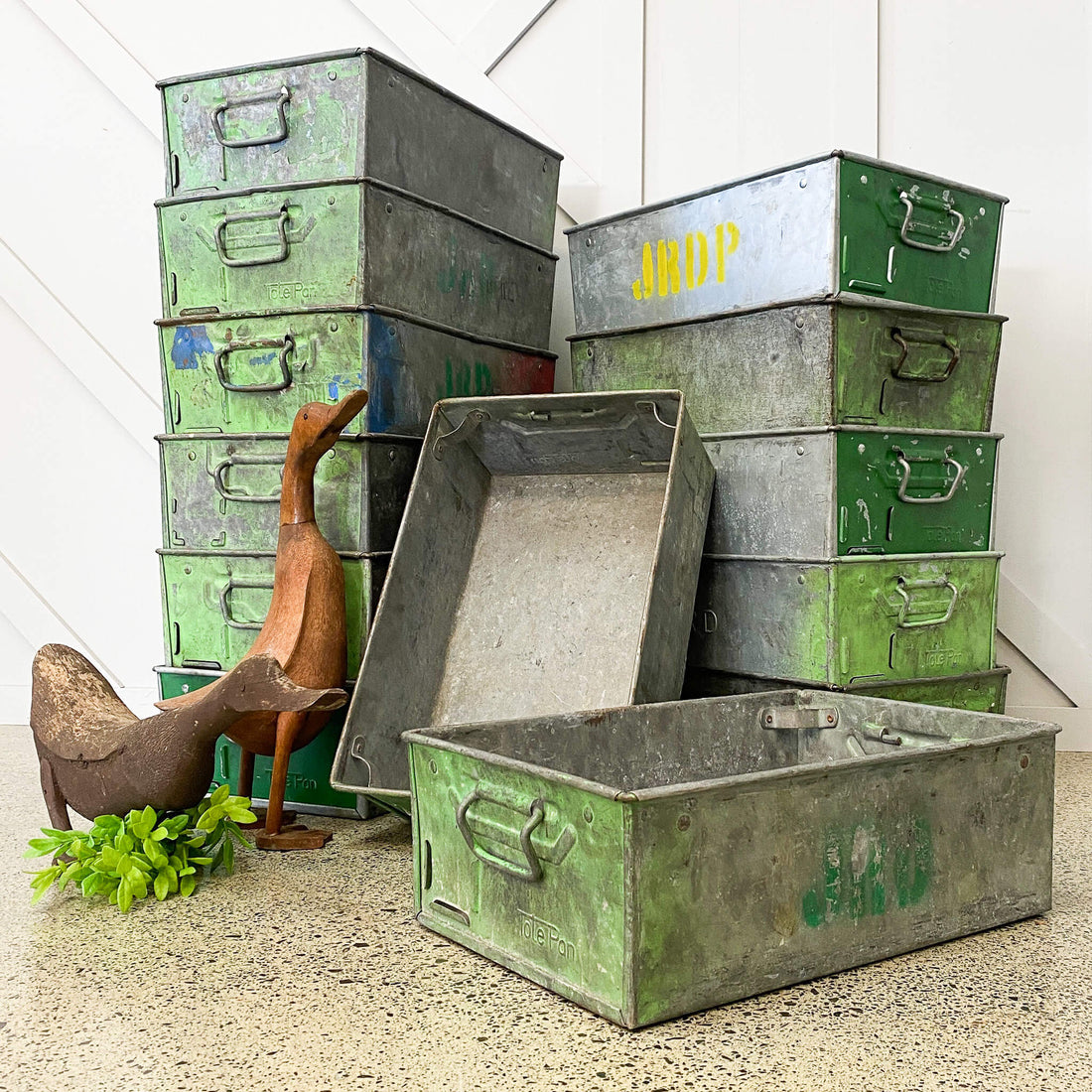 Vintage Seafoam Green Metal Trays