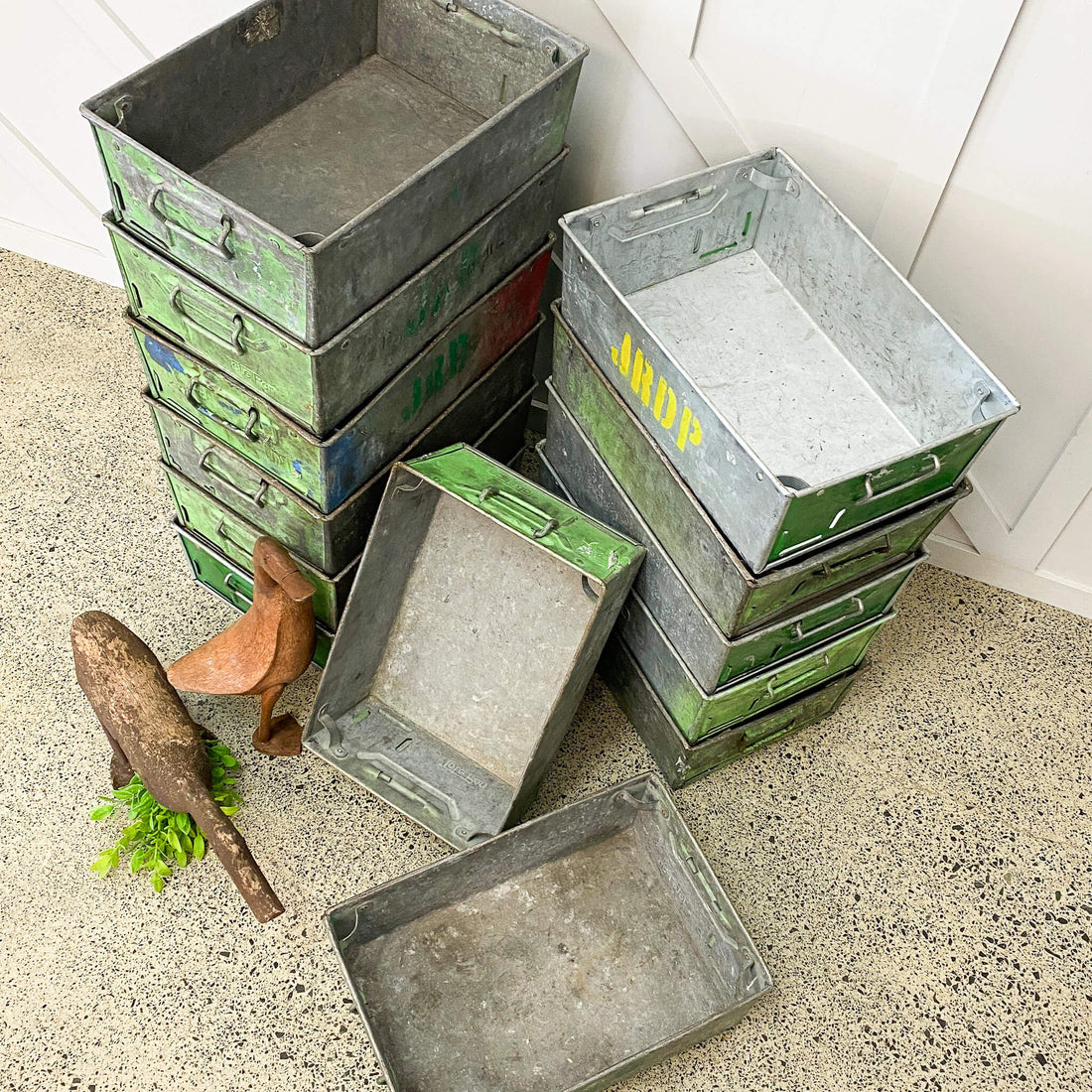 Vintage Seafoam Green Metal Trays