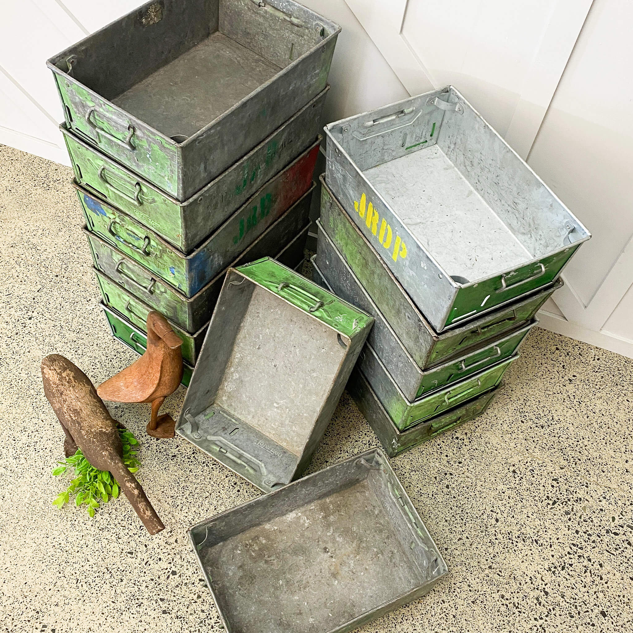 Vintage Seafoam Green Metal Trays