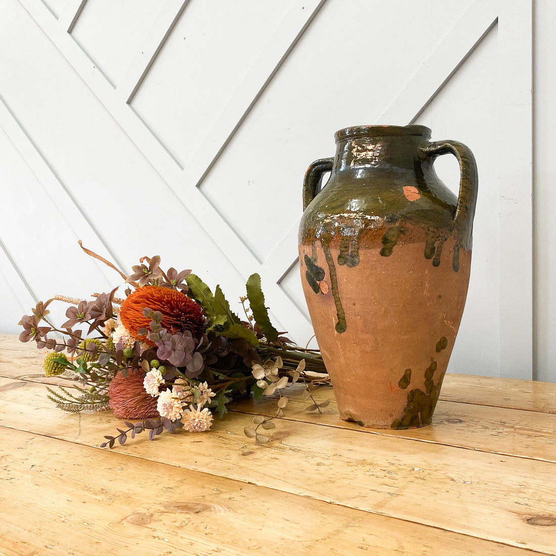 Vintage Dark Green Turkish Glazed Pot