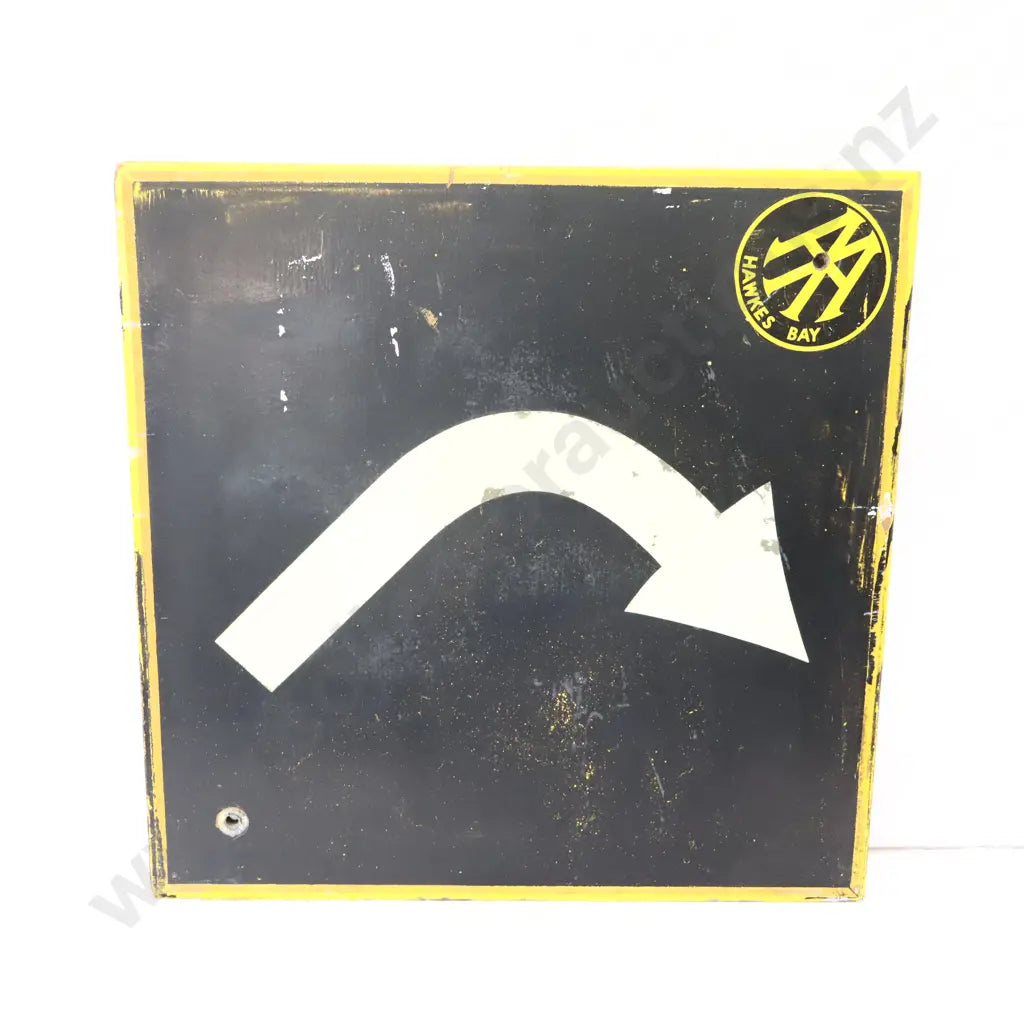 Size 61cm Long x 61cm High. Original sign in great condition for age with reflective arrow.