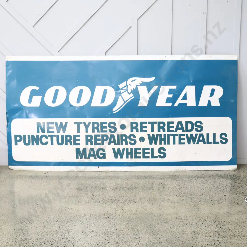 Size 2.4m Long x 1.2m High. Great original screen printed good year sign, 1980's at a guess.