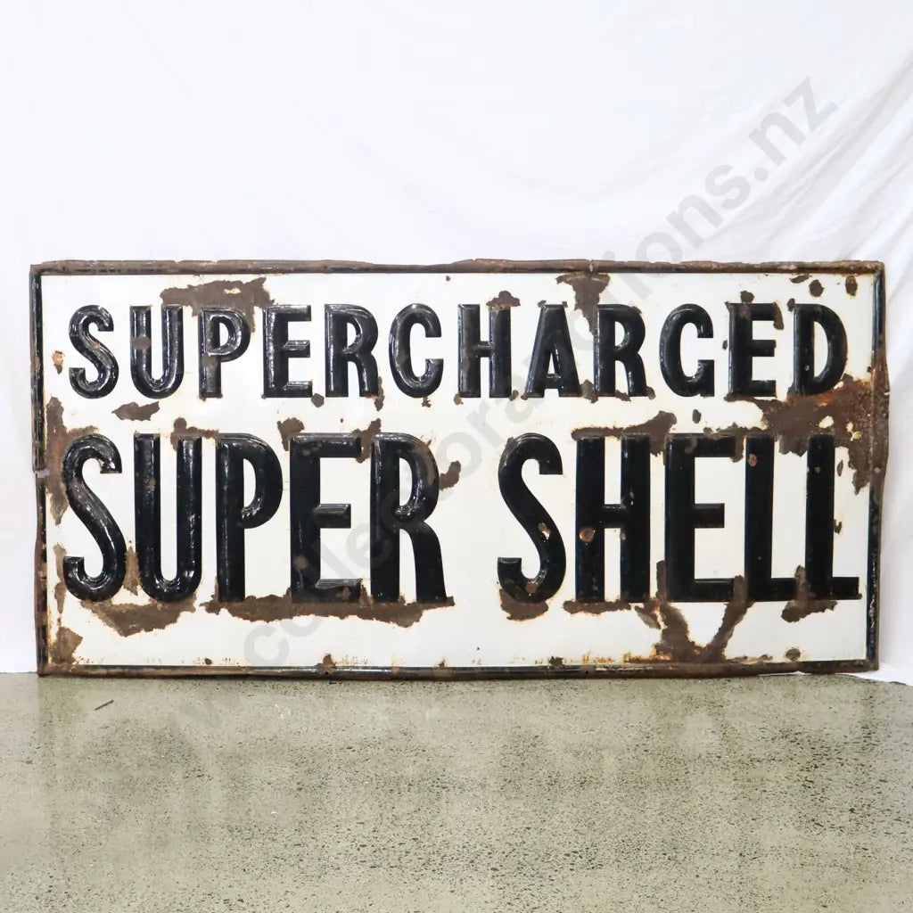 Size 1.82m Long x 91cm High. Enamel sign, orginal, no touch ups. Heavily Embossed.