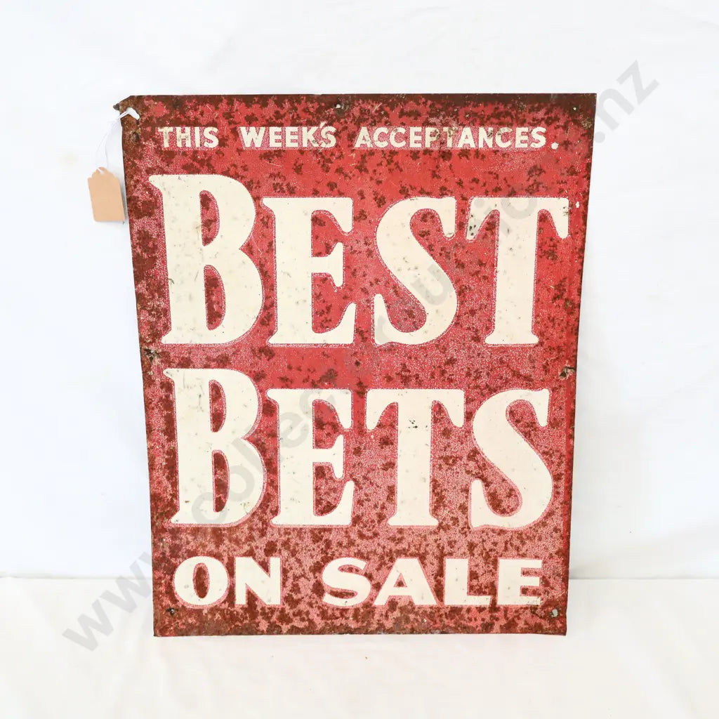 Size 39cm Long x 49cm High, Tin sign, original condition.