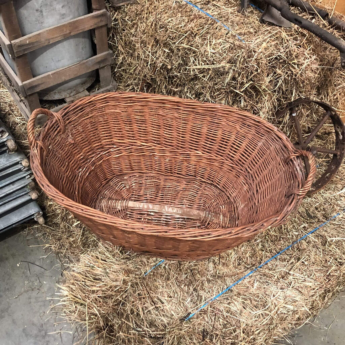 A Large Maroon Wicker Basket