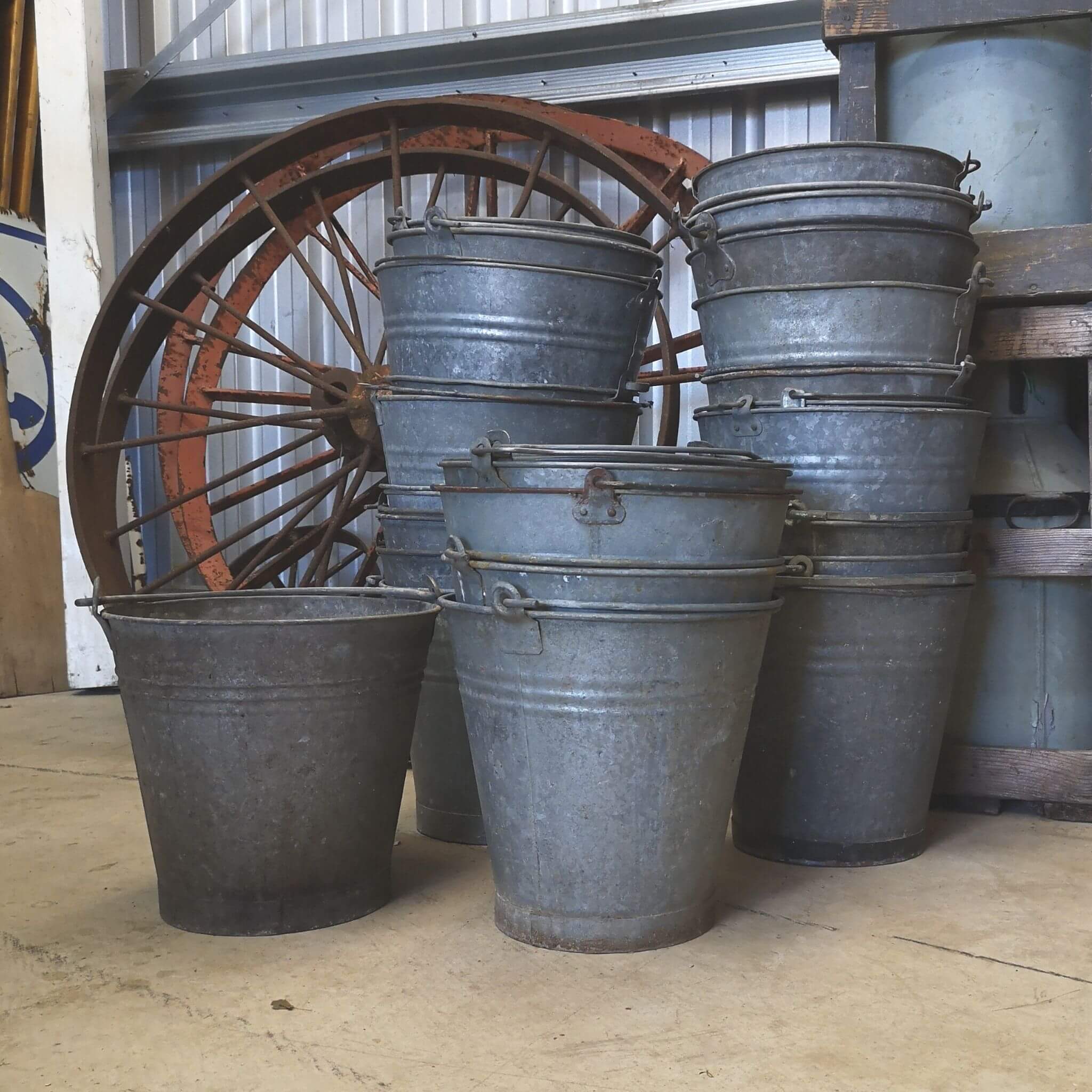 Antique vintage tin buckets