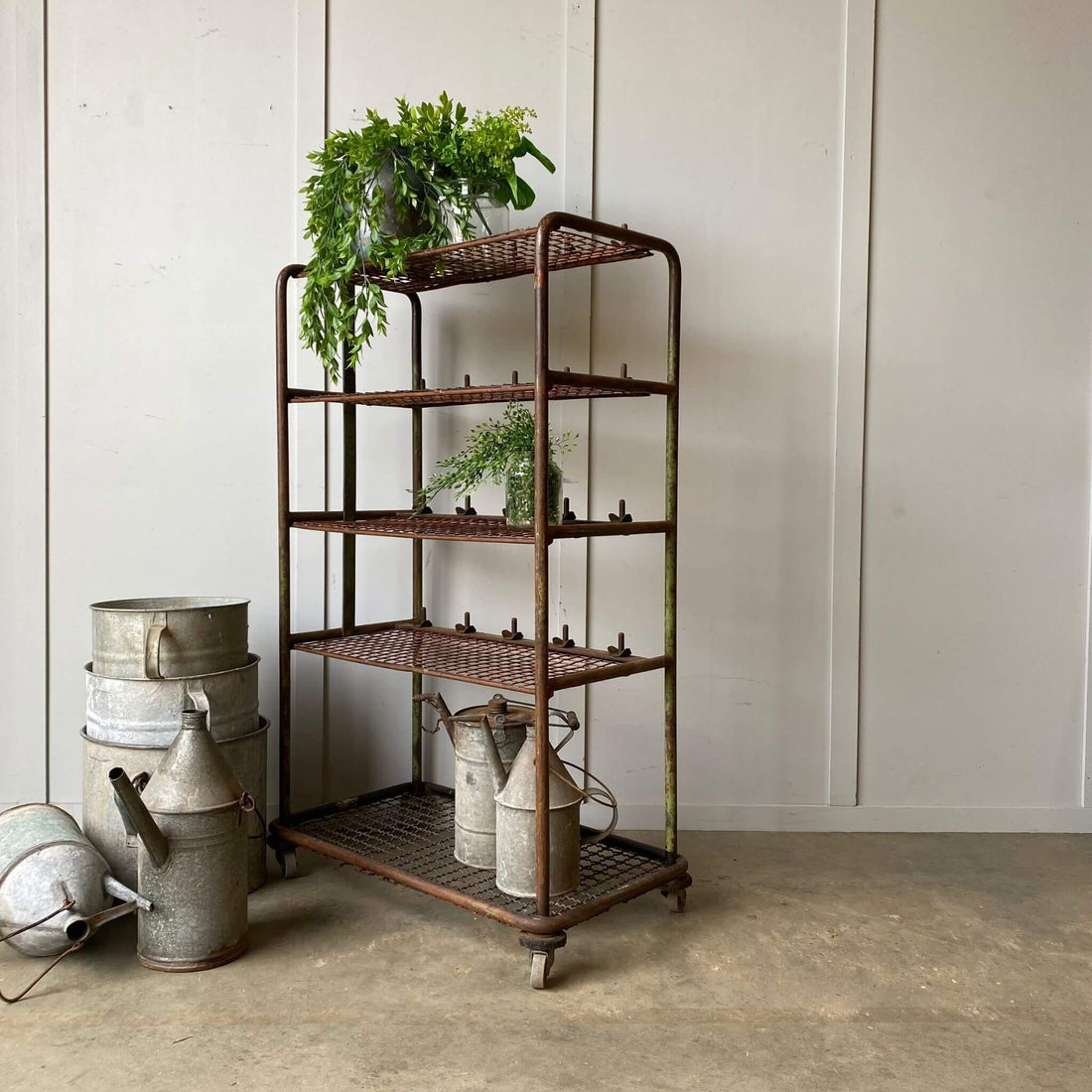 Vintage industrial workshop rack shelf