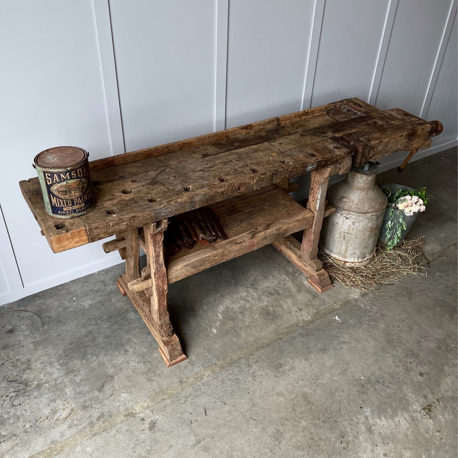 top of an 19th century workbench