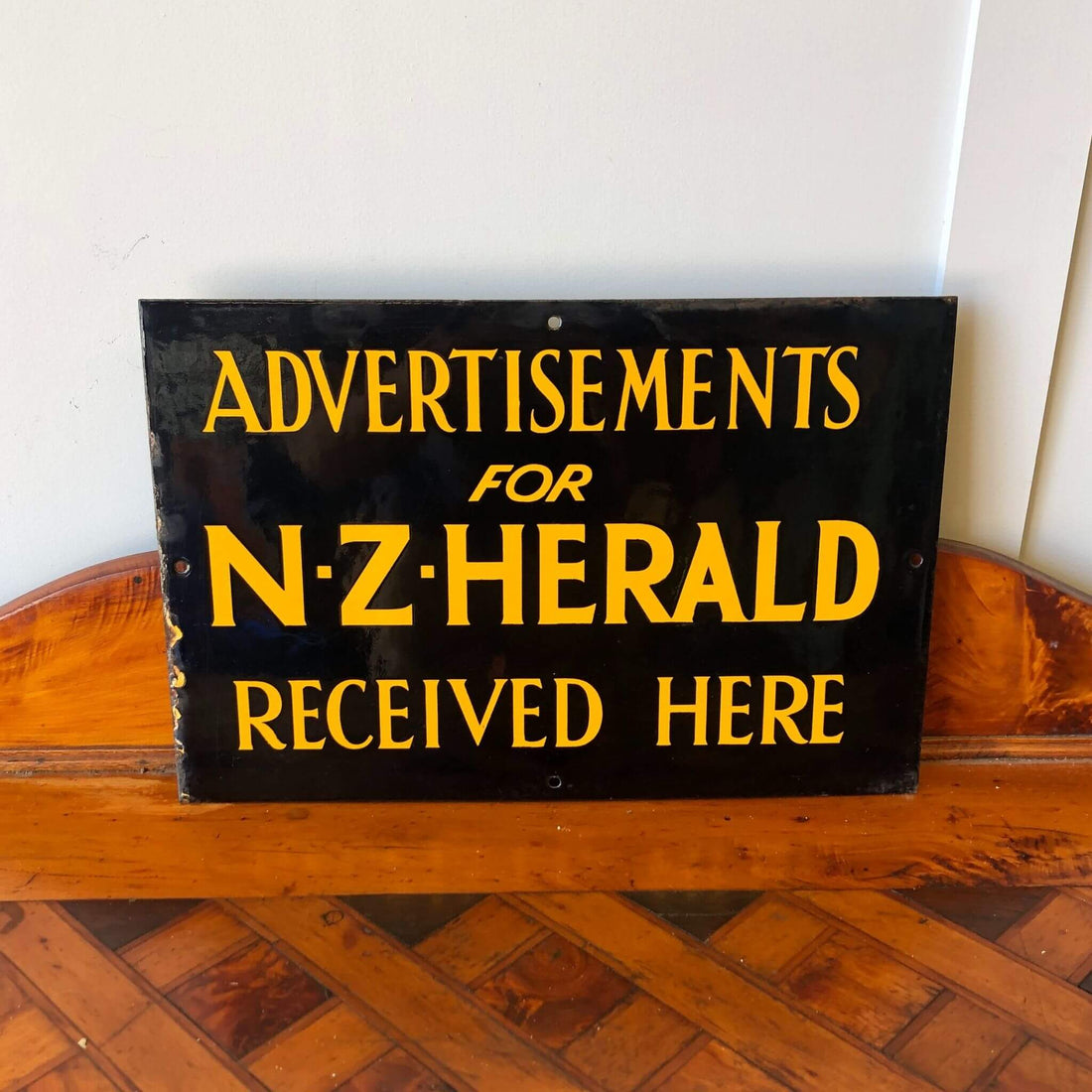 Vintage advertising sign, enamel sign, NZ Herald