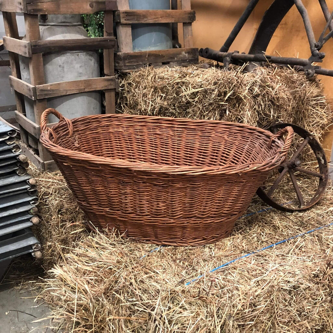 A Large Maroon Wicker Basket