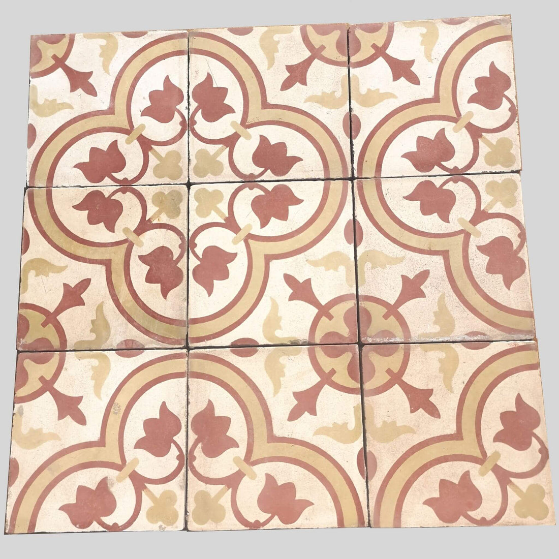 Antique European floor tiles with clover decoartion