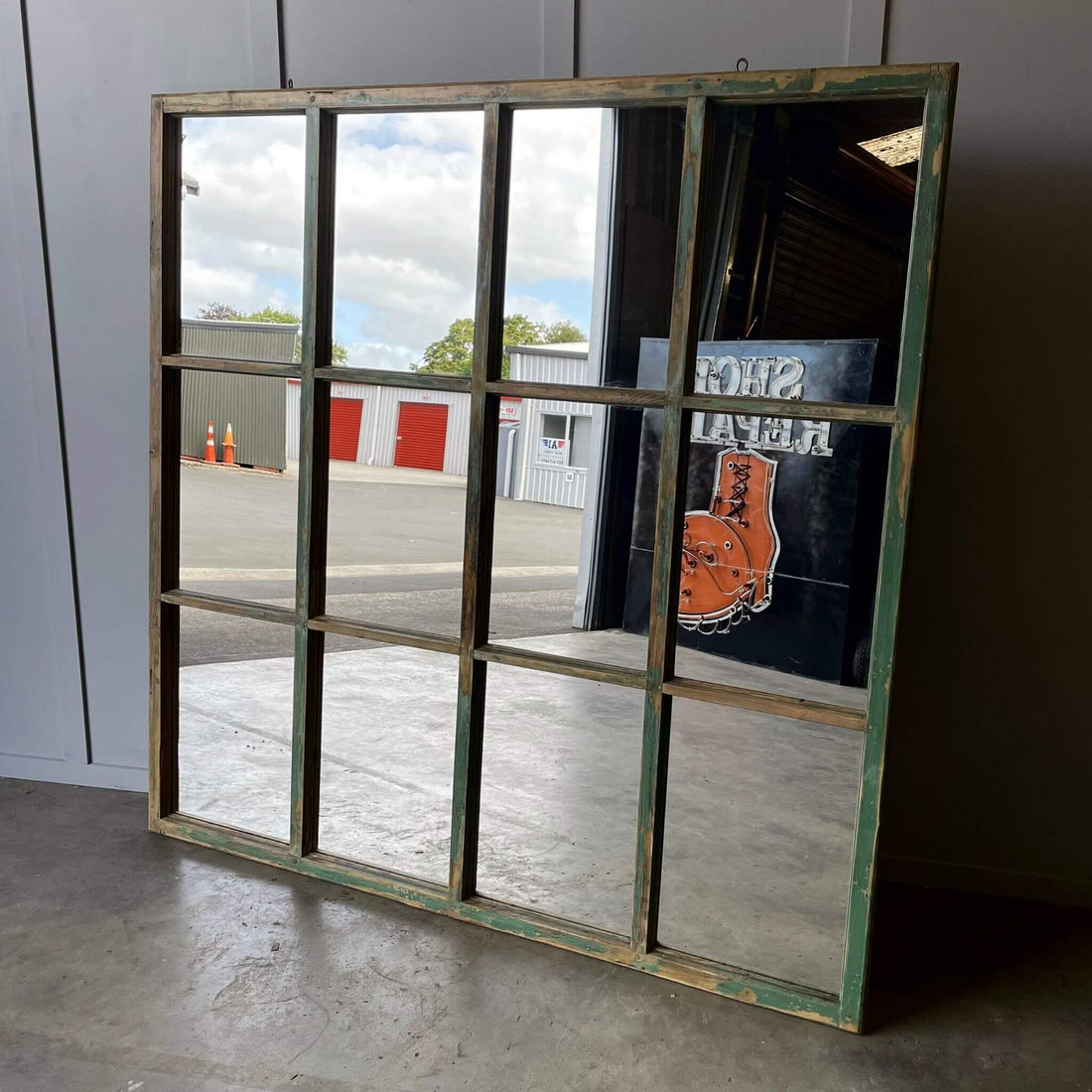 Green paint window mullion Mirror