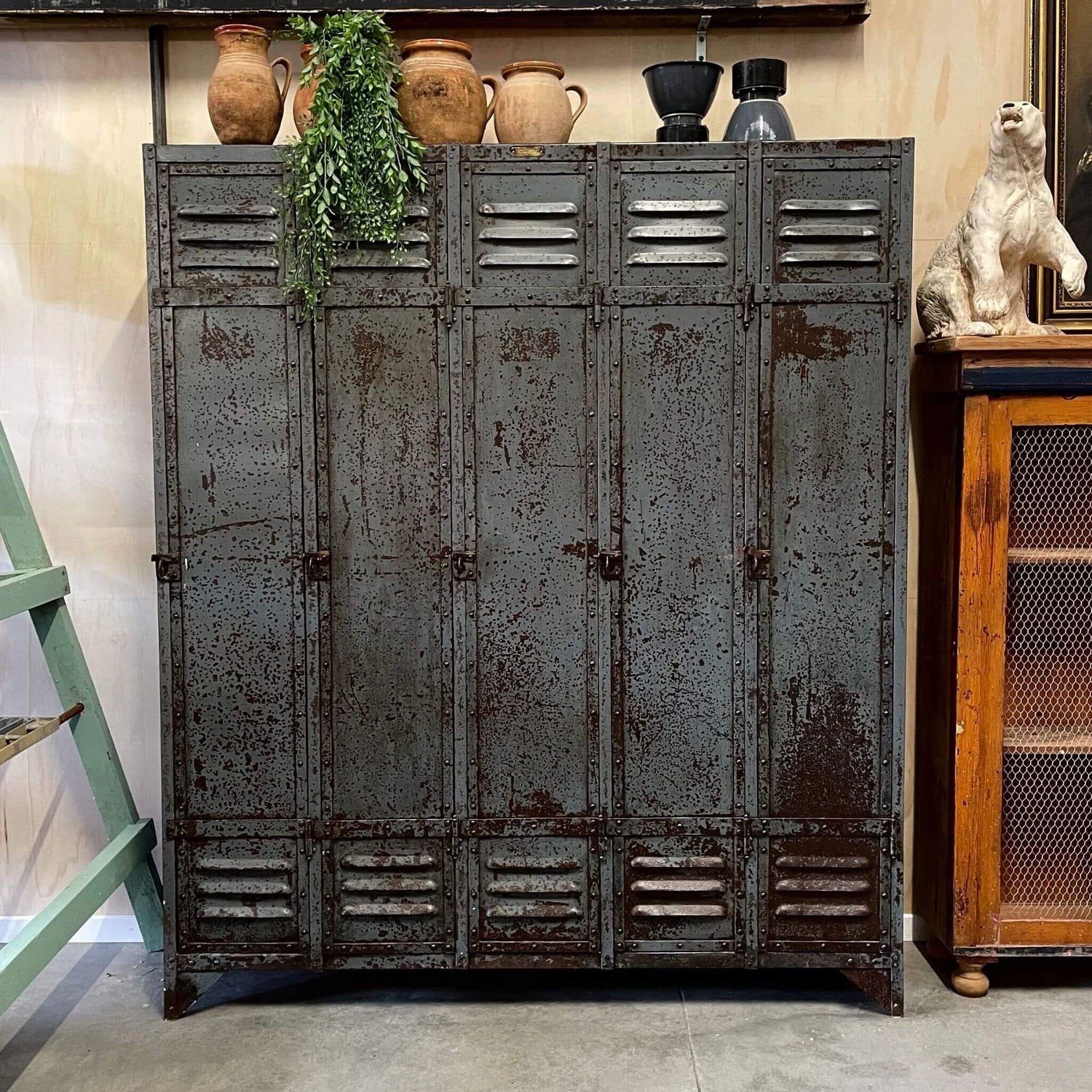 french industrial lockers steel grey