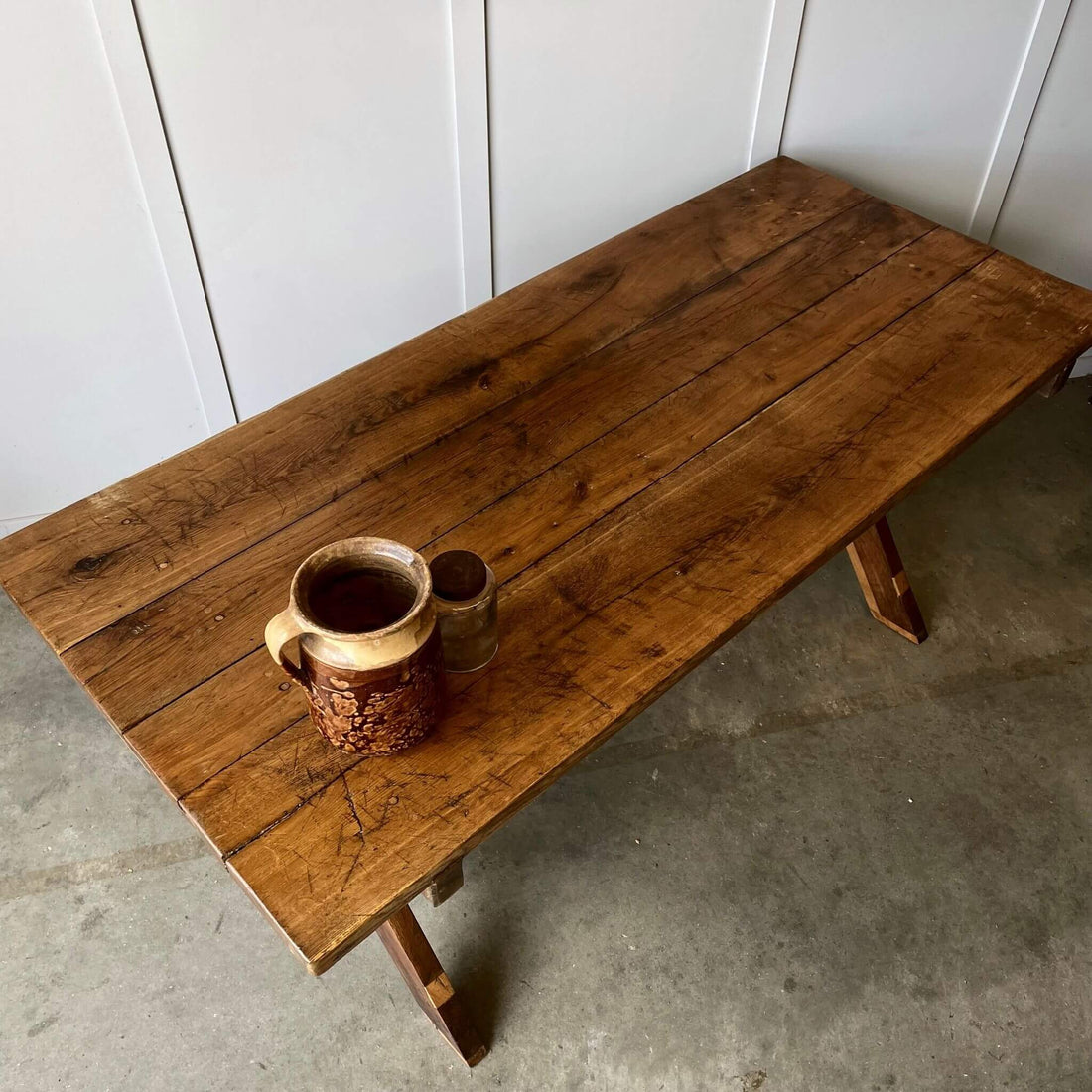 Vintage furniture, top of oak dining table