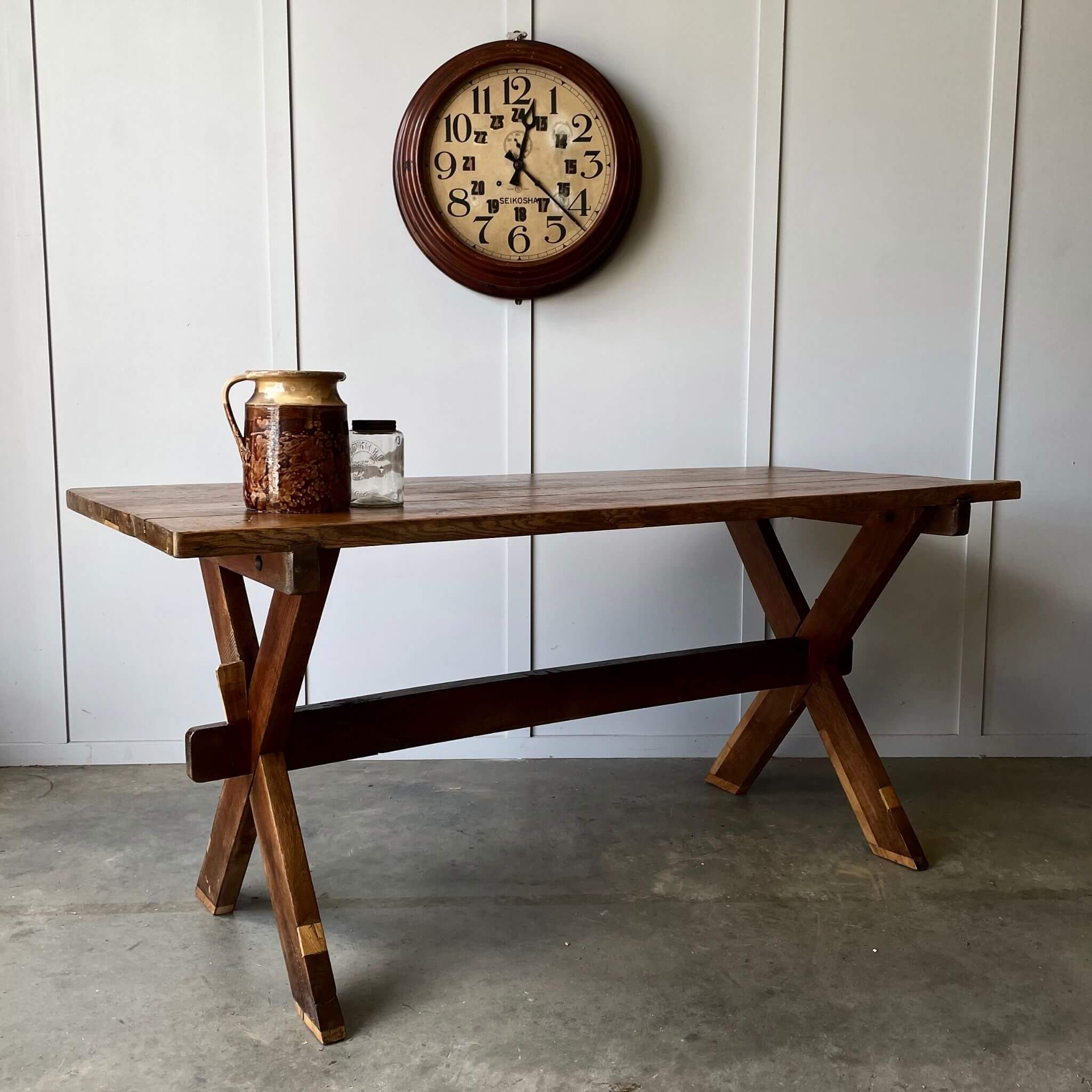 Vintage furniture, oak dining table from France