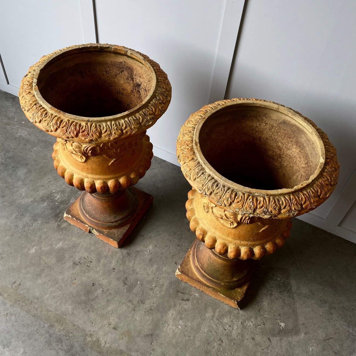 Top of antique pottery urns