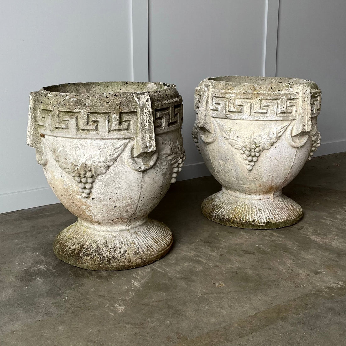 Greek key and grape garden pots