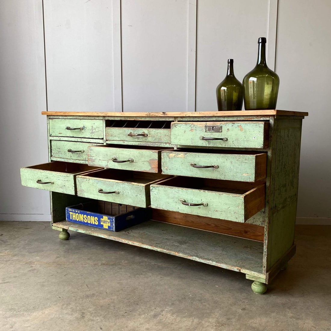 vintage furniture, nine draw consule table