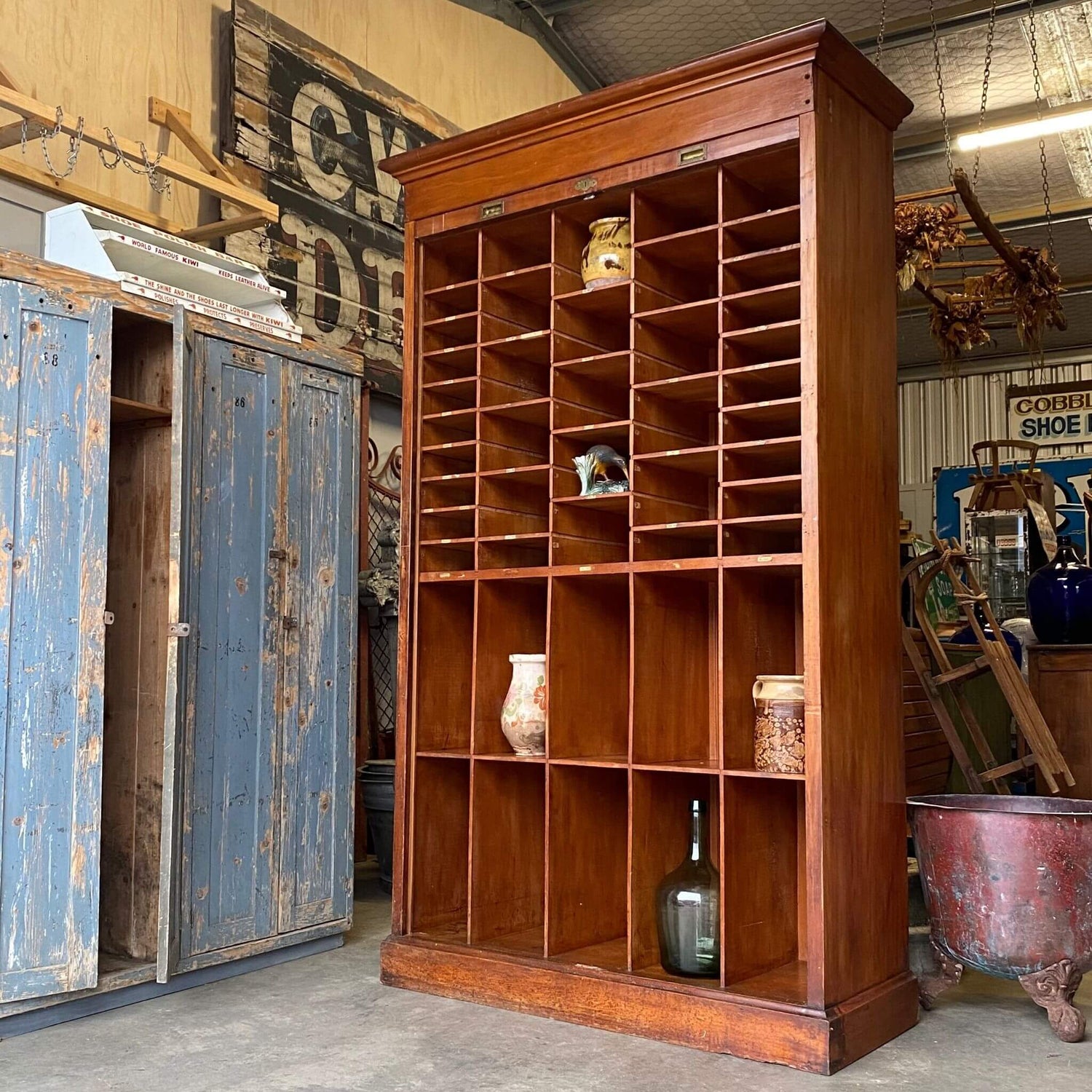 Vintage furniture, rimu post office cabinet