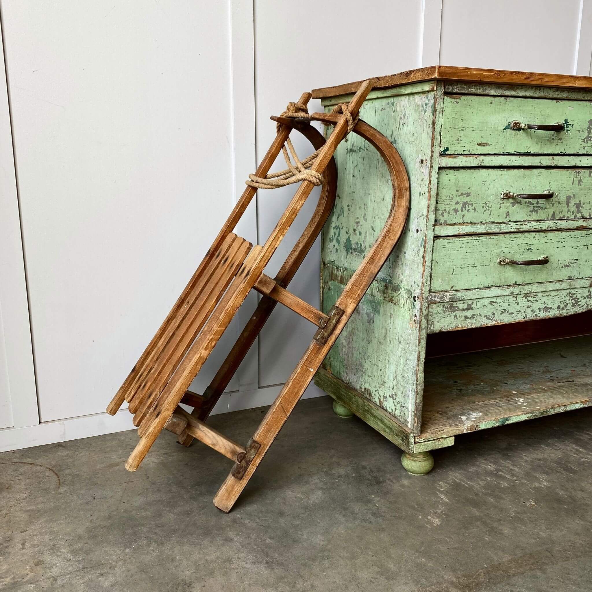 Vintage furniture, European snow sled.